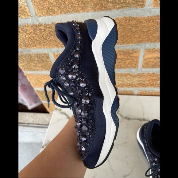 ASHMIDNIGHT 'MUSE BEADS' EMBELLISHEDLACE AND SATIN SNEAKERS 37/7 - Picture 9 of 14